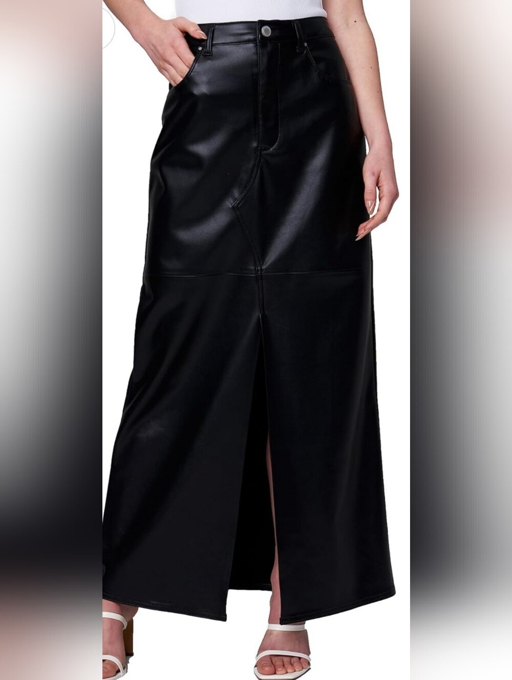 Blank NYC Black Faux Leather Maxi Skirt with Front Slit
